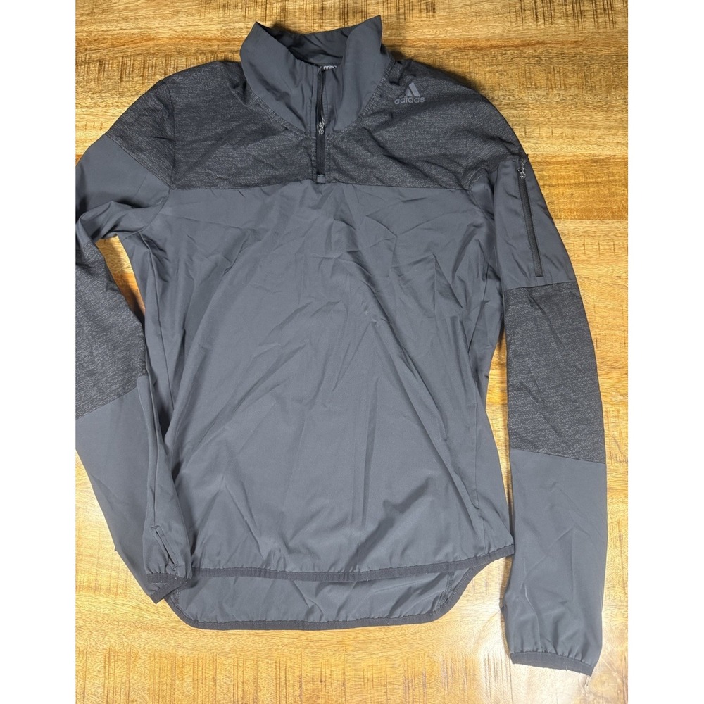 Adidas Running Womens Small Black Quarter Zip Wind Jacket ClimaProof Reflective